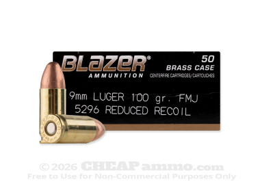 Blazer - Full Metal Jacket - 100 Grain 9mm Ammo - 1000 Rounds