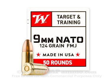 Winchester - Full Metal Jacket - 124 Grain 9mm NATO Ammo - 50 Rounds