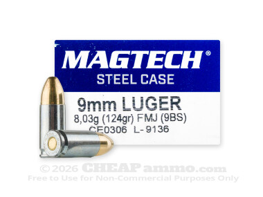Magtech - Full Metal Jacket - 124 Grain 9mm Ammo - 1000 Rounds *STEEL CASES*