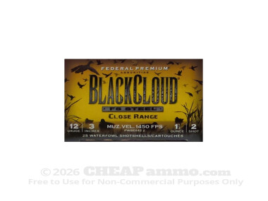 Federal Black Cloud Close Range 3" #2 Steel Shot 1-1/4 oz. 12 Gauge Ammo - 25 Rounds