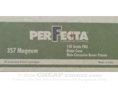 Fiocchi Full Metal Jacket Flat Nose (FMJFN) 158 Grain 357 Magnum  Ammo - 1000 Rounds