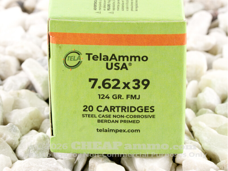 7.62x39 Ammo - Tela Impex124 Grain Full Metal Jacket - 1000 Rounds