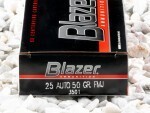 Blazer - Full Metal Jacket - 50 Grain 25 Auto Ammo - 20 Rounds