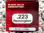 Black Hills Ammunition V-MAX 40 Grain 223 Remington  Ammo - 50 Rounds