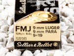 Sellier & Bellot - Full Metal Jacket - 124 Grain 9mm Luger Ammo - 50 Rounds