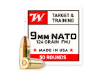 Winchester - Full Metal Jacket - 124 Grain 9mm NATO Ammo - 50 Rounds