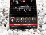 Fiocchi - Full Metal Jacket - 93 Grain 30 Luger Ammo - 50 Rounds