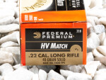 Federal Gold Metal High Velocity Match Lead Round Nose (LRN) 40 Grain 22 Long Rifle (LR)  Ammo - 50 Rounds